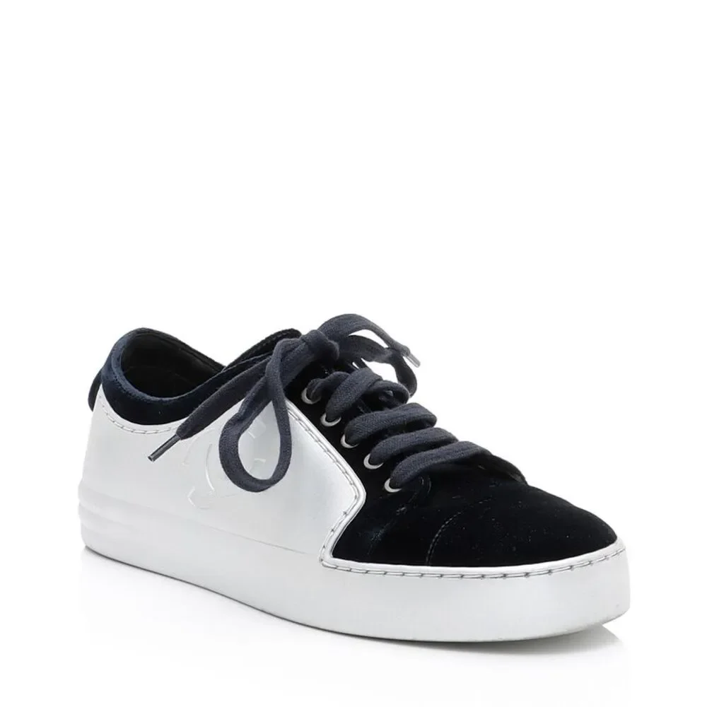 Chanel Metallic Rubber Velvet CC Sneakers - Size 7 / 37
